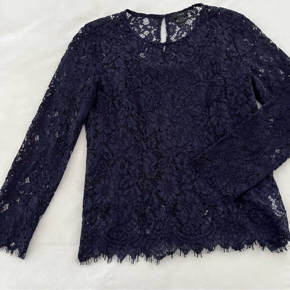 J. Crew Navy Long Sleeve Lace Top with Removable Tank Lining, Size 4 NWOT - Picture 7 of 13
